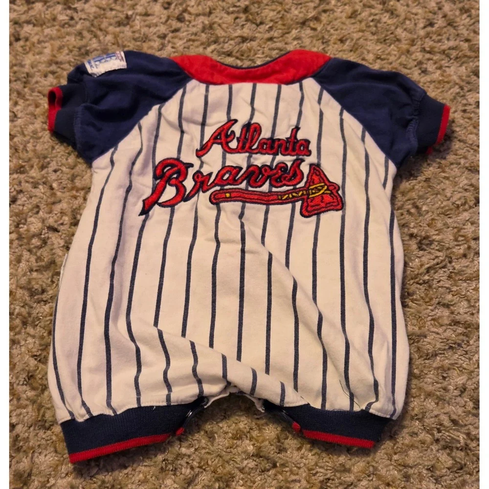 Vtg Rookie League Atlanta Braves Bodysuit Hat Set Baby Size 3-6M White Red Blue